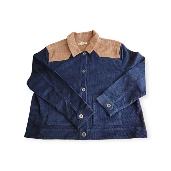 Idyllwind Oak Hill Corduroy Navy/Tan Colorblock Shacket Coastal Cowgirl size XL - Picture 5 of 9